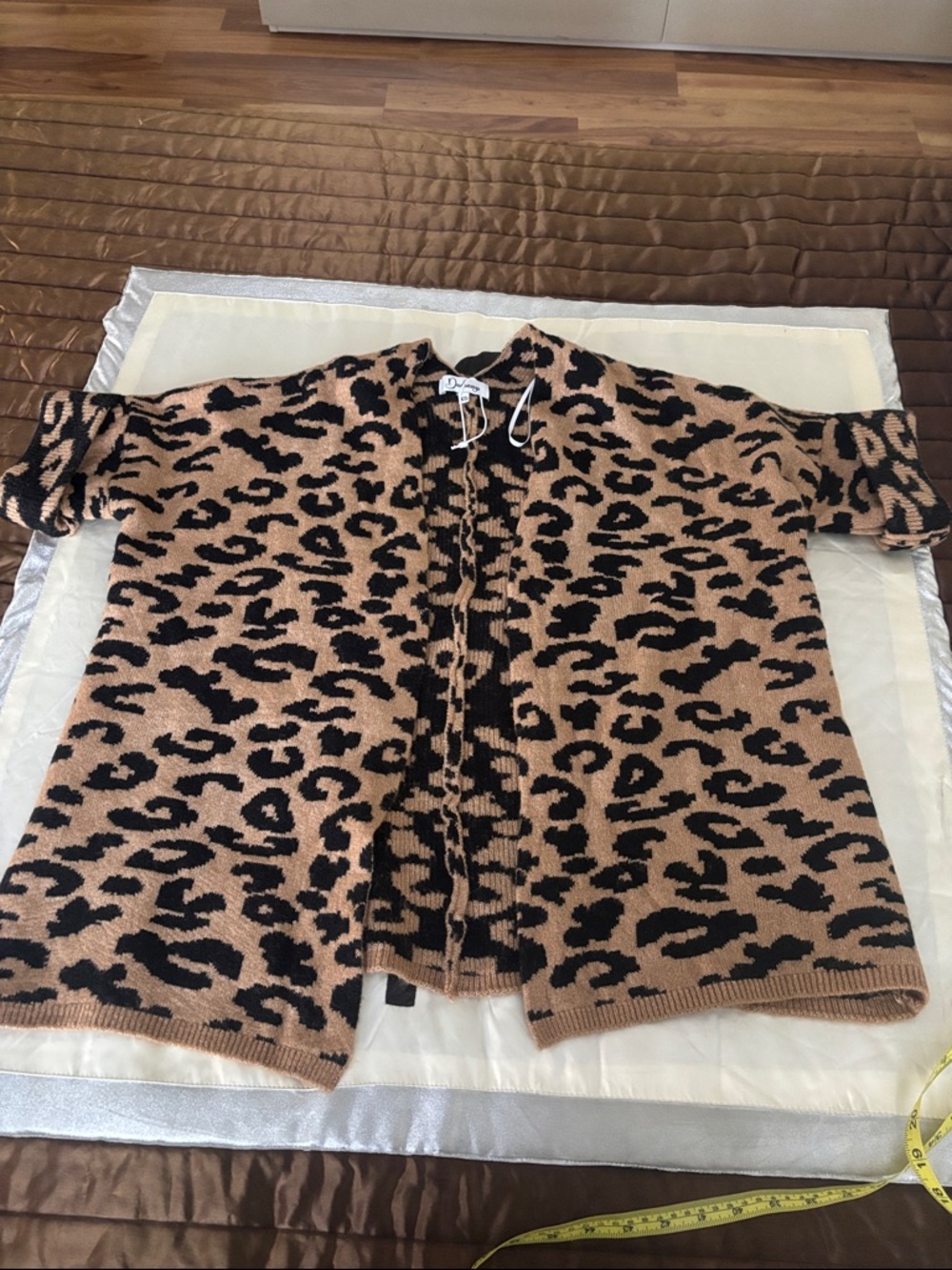 Duchamp Beige and Black Leopard Print Cardigan Sweater